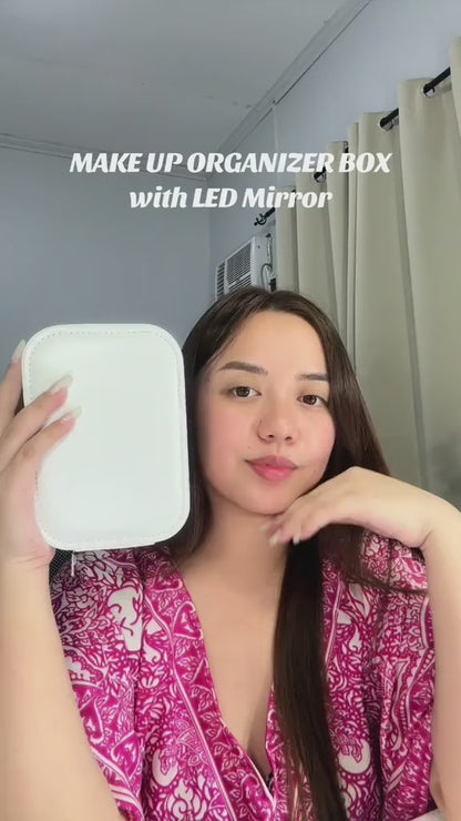 Makeup Storage Box With LED Light Mirror Portable Travel Makeup