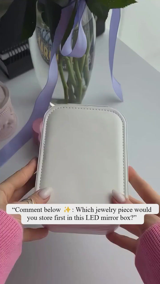 Makeup Storage Box With LED Light Mirror Portable Travel Makeup